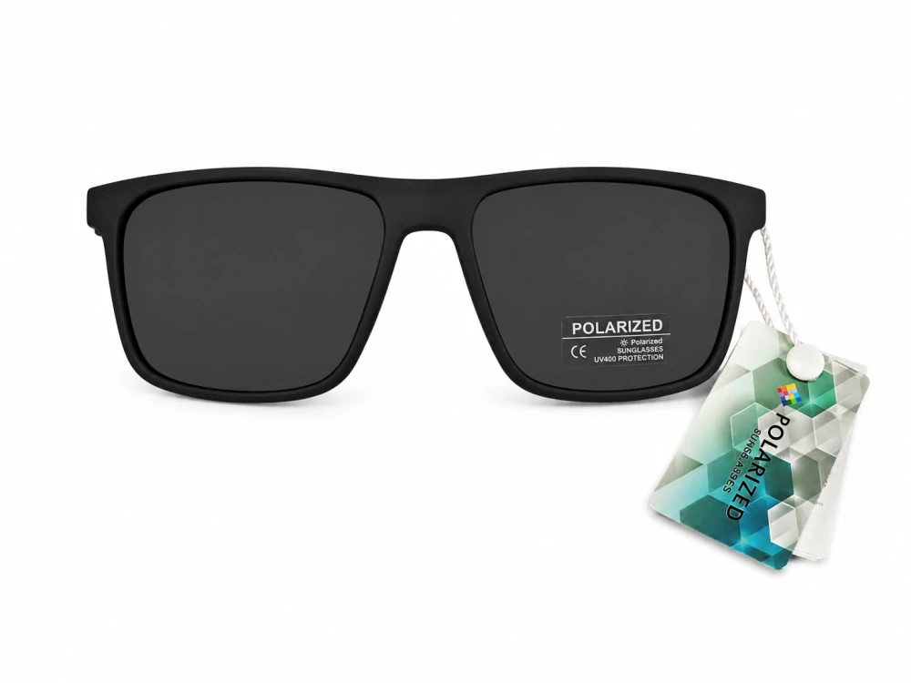 Polarizační unisex sluneční brýle ZHglasses P6608 se šedými skly, matný šedočerný Soft-Touch rámeček, flexi nožičky, UV400, Cat.3