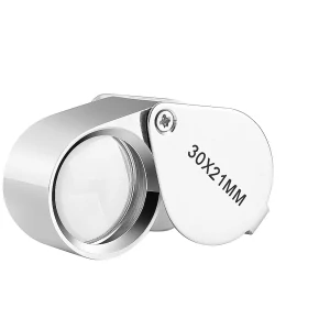 Lupa mikroskopická Triplet 30x21 mm, kovová, kapesní, stříbrná