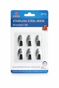 Nerezové oválné nalepovací háčky QiiM 6 ks 30 × 15 mm, samolepicí bez vrtání