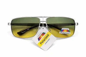 SURPASSGLASS 1536P Sluneční brýle, polarizační, stříbrné kovové, žluto-zelená skla, unisex