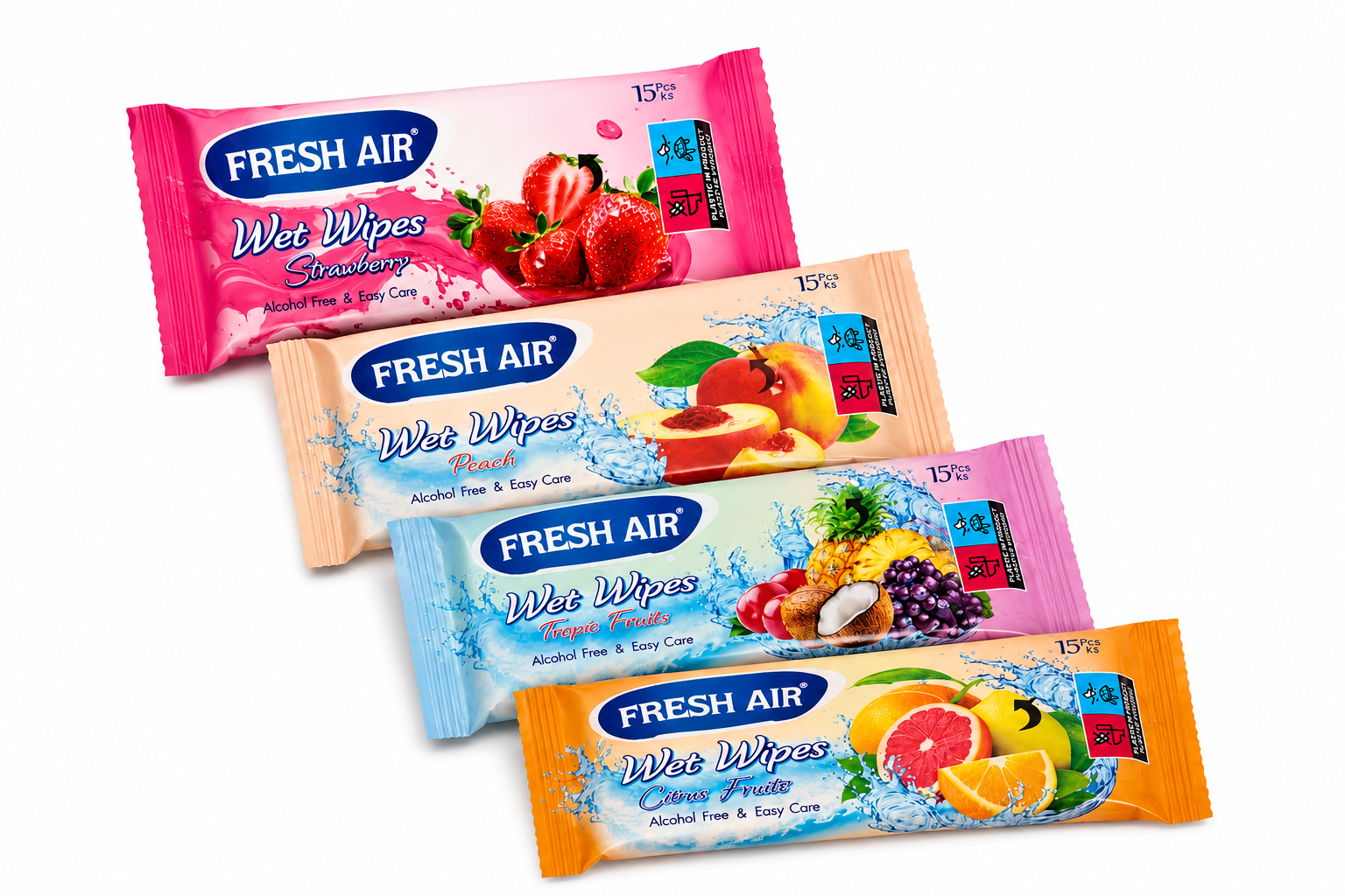 Fresh Air Vlhčené kapesní ubrousky 15 ks – ovocné vůně, bez alkoholu
