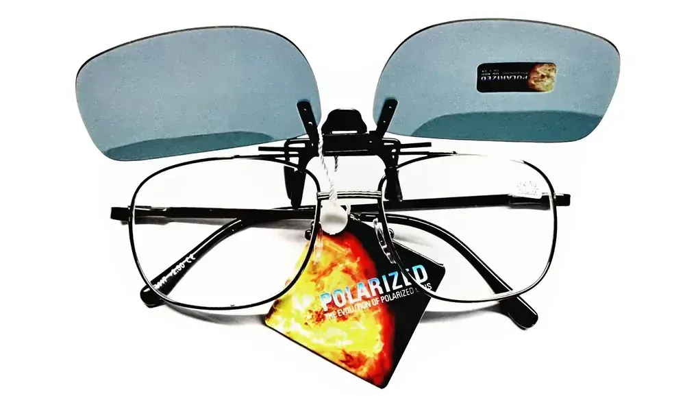 Polarizační klips na dioptrické brýle QiiM P-19, zrcadlově modrozelený s pouzdrem