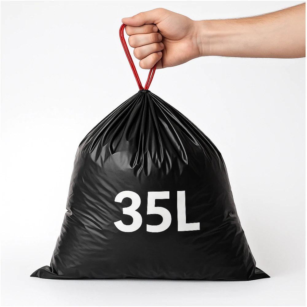VI Pack Zatahovací pytle na odpad 35L, 15 ks, černé, PE, recyklovatelné