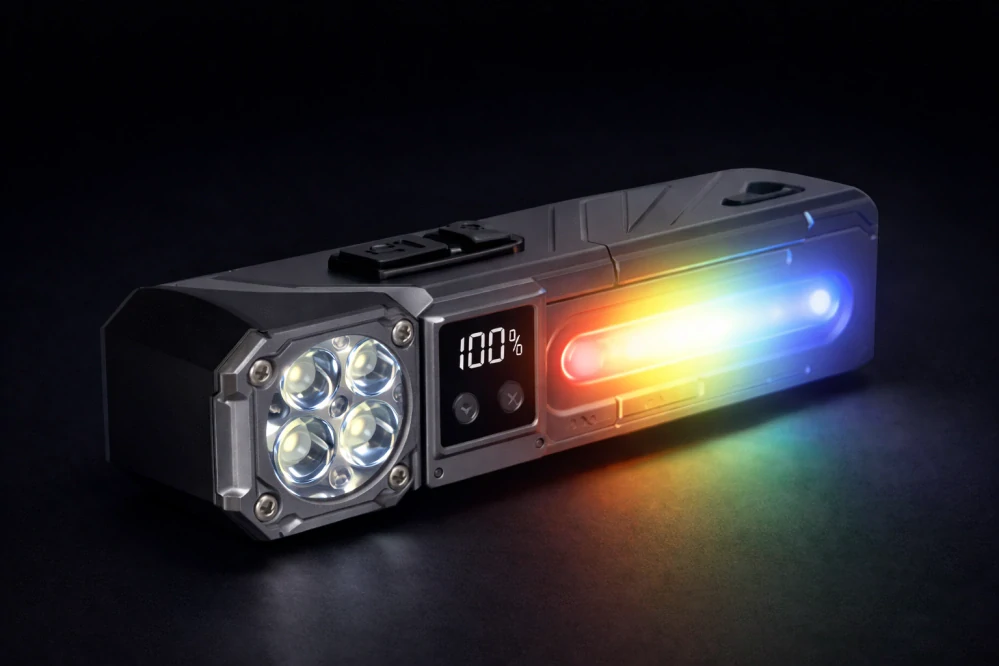 Nakida T-130 Multifunkční LED svítilna s pohybovým senzorem, RGB bočním světlem a magnetem – šedá