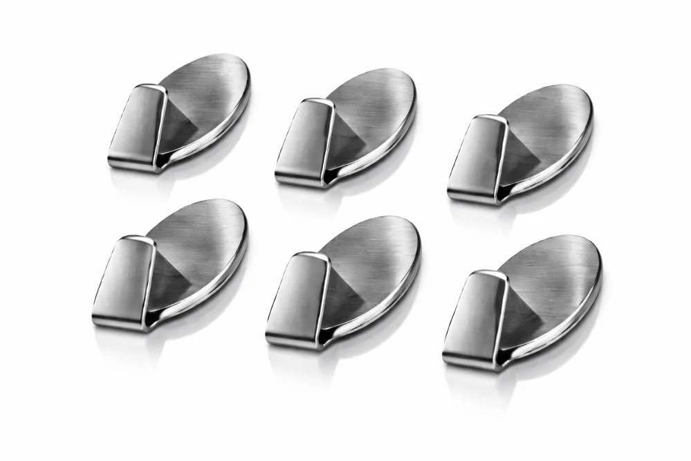 Nerezové oválné nalepovací háčky QiiM 6 ks 30 × 15 mm, samolepicí bez vrtání