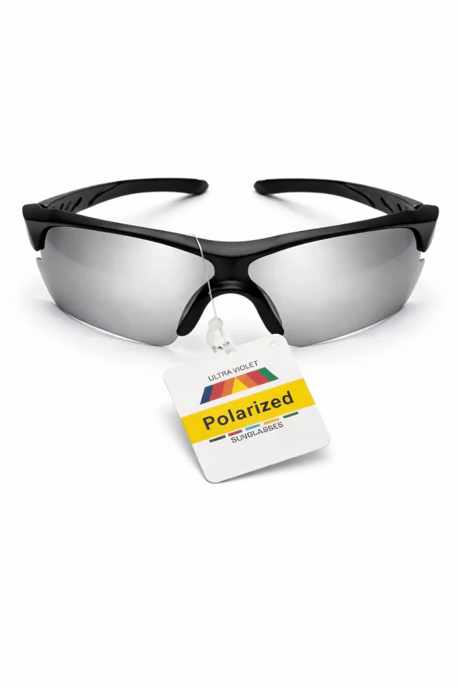 SURPASSGLASS TR2603P cyklistické polarizační sluneční brýle, černo-šedé, stříbrná zrcadlová skla, UV400, Cat.3, unisex