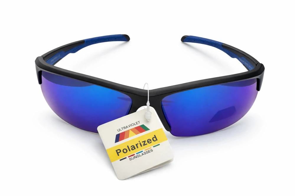 SURPASSGLASS F5308P sportovní polarizační sluneční brýle, černé, modro-fialová zrcadlová skla, UV400, Cat.3, unisex