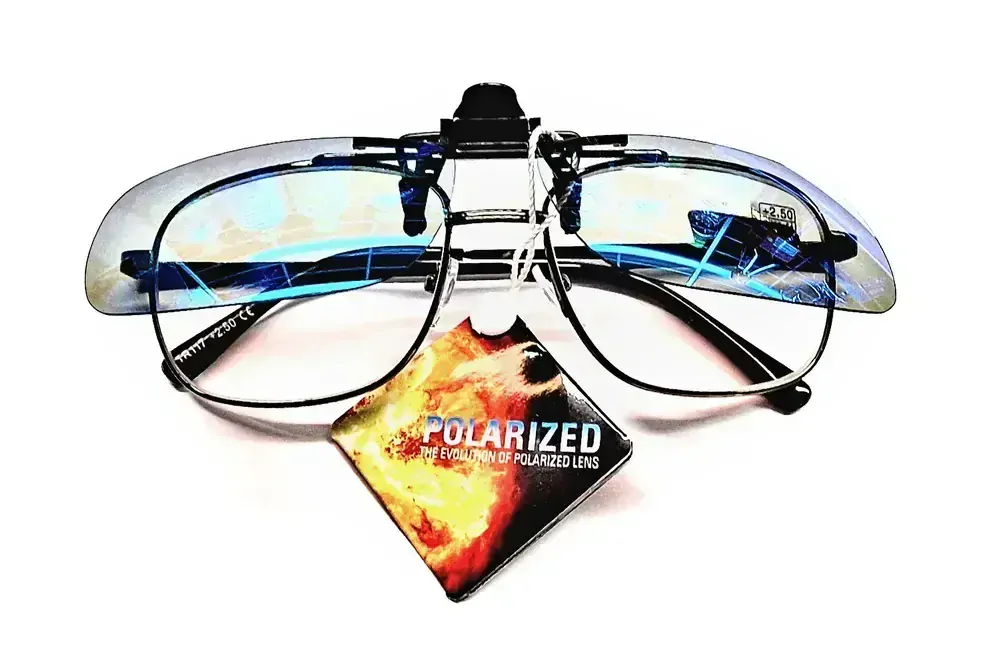 Polarizační klips na dioptrické brýle QiiM P-21, zrcadlově stříbrný s pouzdrem