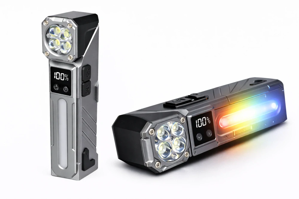 Nakida T-130 Multifunkční LED svítilna s pohybovým senzorem, RGB bočním světlem a magnetem – šedá