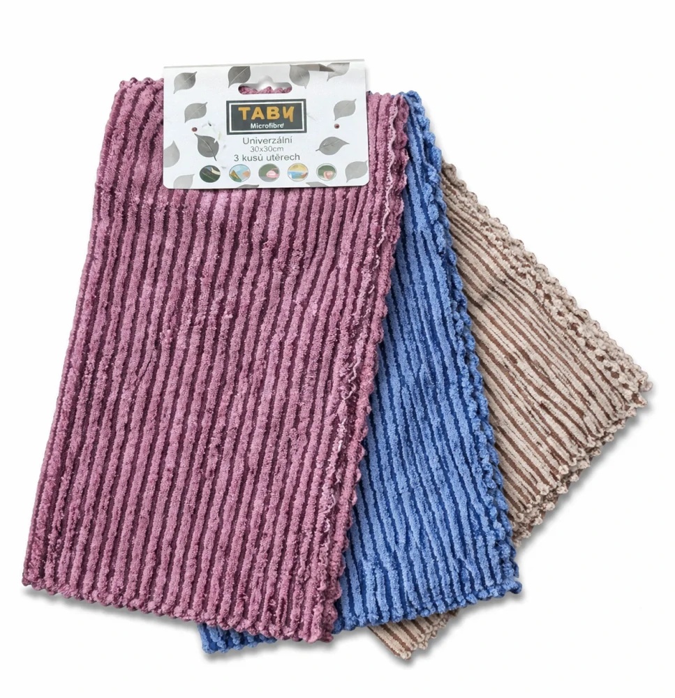TABY Čisticí utěrky z mikrovlákna 30x30 cm, sada 3 ks, univerzální použití, barevný mix