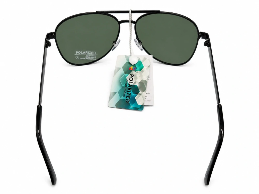 Polarizační unisex sluneční brýle ZHglasses P6953 se zelenými skly, černý kovový rámeček, UV400, Cat.3