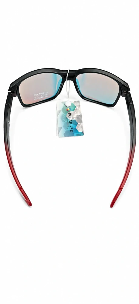 Polarizační unisex sluneční brýle ZHglasses C04-6410 s ohnivým červeno-žlutým zrcadlem, modro-šedá skla, matný černý rámeček, UV400, Cat.3