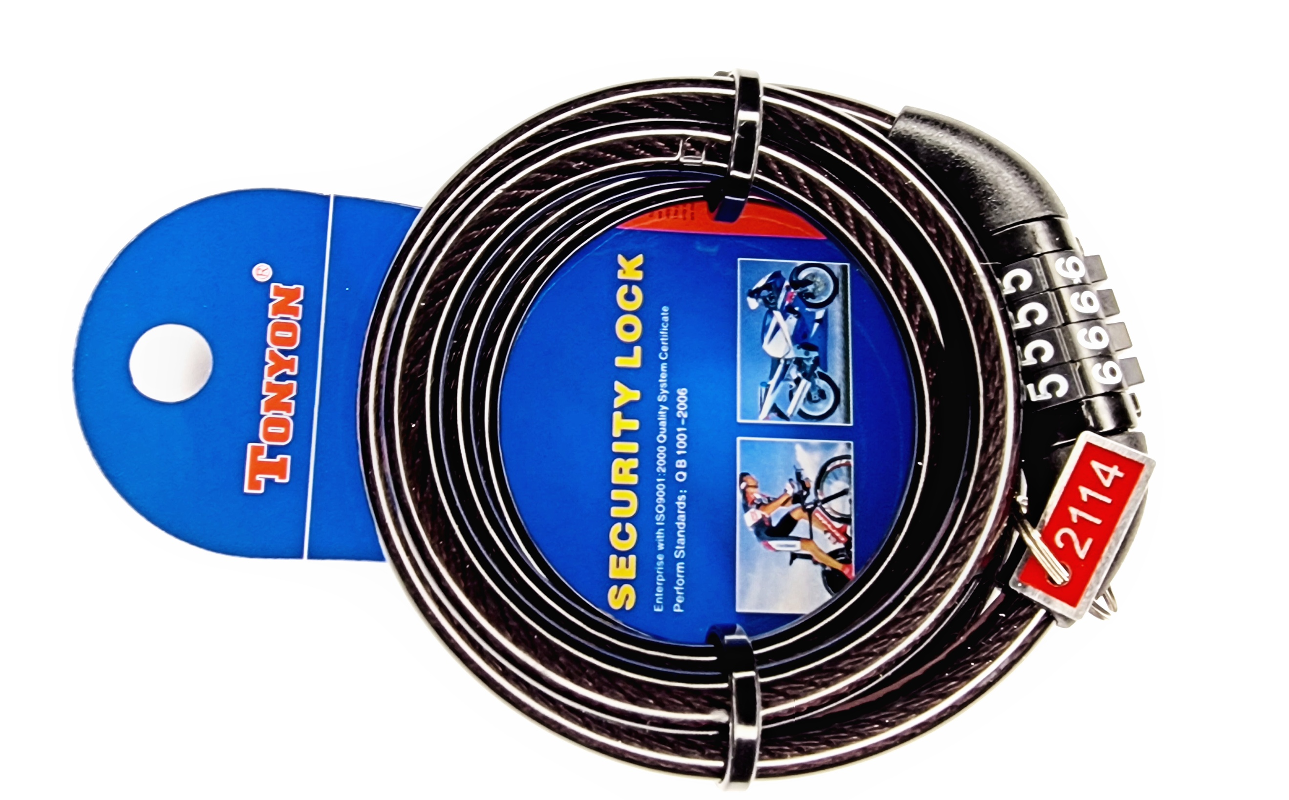 Tonyon - Kompaktní spirálový kombinační zámek na kolo 120mm, černý