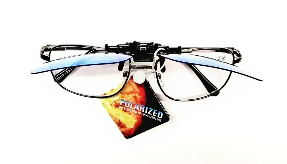 Polarizační klips na dioptrické brýle QiiM P-21, zrcadlově stříbrný s pouzdrem