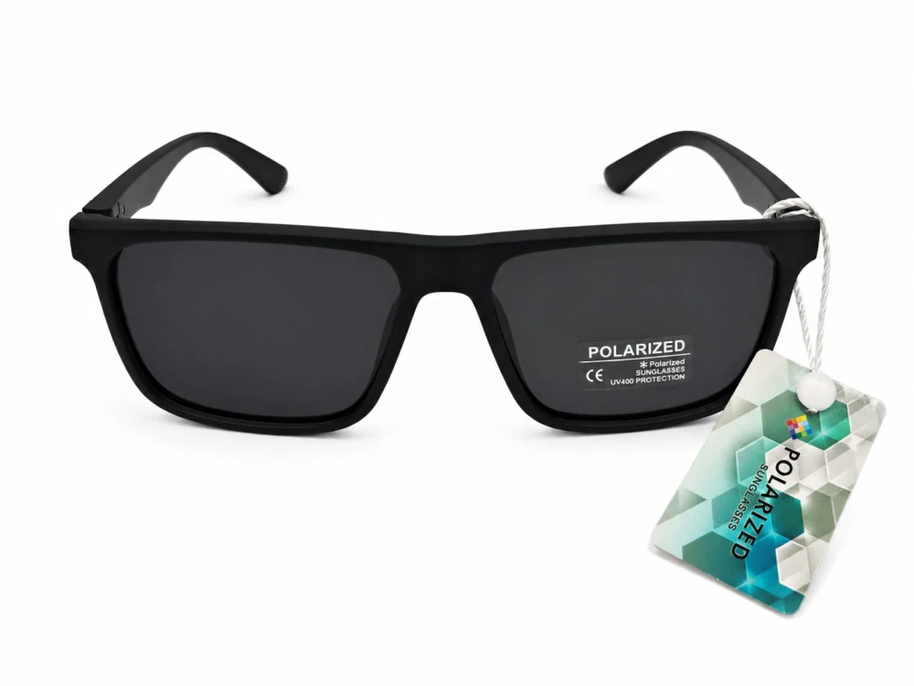 Polarizační unisex sluneční brýle ZHglasses P6608 se šedými skly, matný šedočerný Soft-Touch rámeček, flexi nožičky, UV400, Cat.3