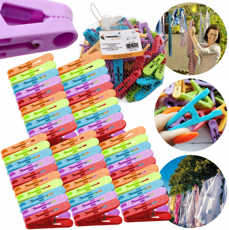 Kolíčky na prádlo Vergionic 7963, plastové, 50 kusů, barevné mix