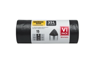 VI Pack Zatahovací pytle na odpad 35L, 15 ks, černé, PE, recyklovatelné